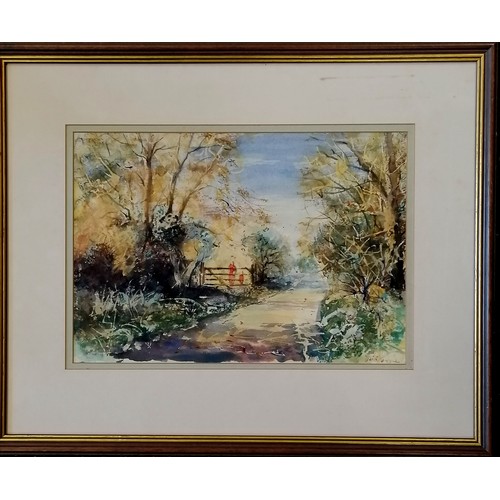 284 - Alfreda MacKenzie (d.2020) watercolour painting 'Frosty morning, Wilts' - frame 44cm x 54cm