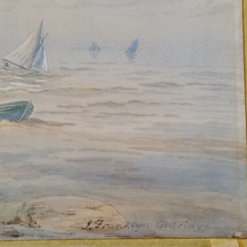 285 - J Franklyn Aldridge antique pair of watercolour seascapes inc crashing waves - 23cm x 46cm