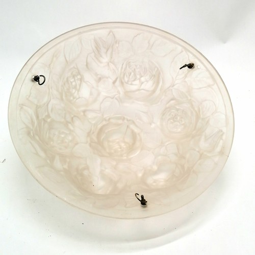 291 - French Lalique style plafonnier light shade in frosted glass with rose design - 35cm diameter with n... 