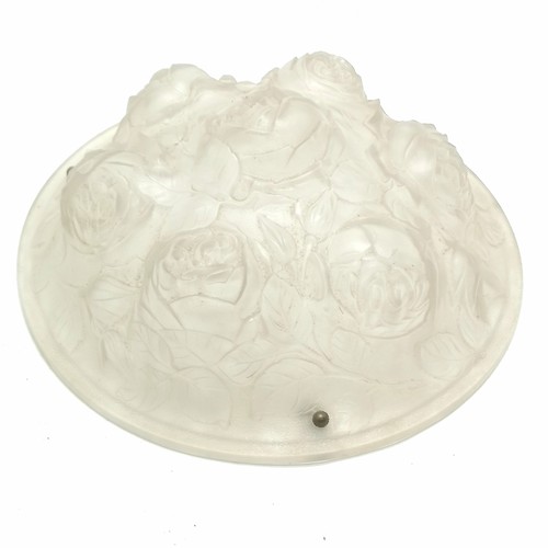 291 - French Lalique style plafonnier light shade in frosted glass with rose design - 35cm diameter with n... 