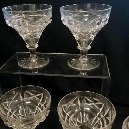 310 - 8 x vintage cut glass crystal champagne saucers - 9cm diameter x 11cm high ~ 1 has chips