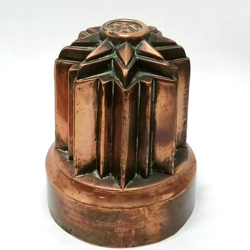 328 - 3 antique copper jelly moulds the tallest 18cm high with registration mark for September 15th 1864 -... 