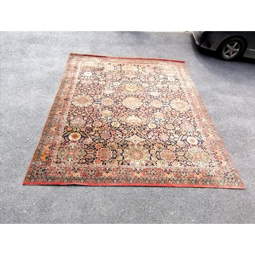 329 - Large wool floral patterned carpet 406cm x 318cm - slight moth damage but otherwise in good used con... 