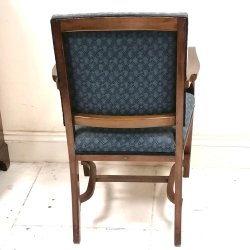 331 - Globe Wernicke elbow chair with blue upholstered seat and back - 97cm high x 56cm wide x 52cm deep