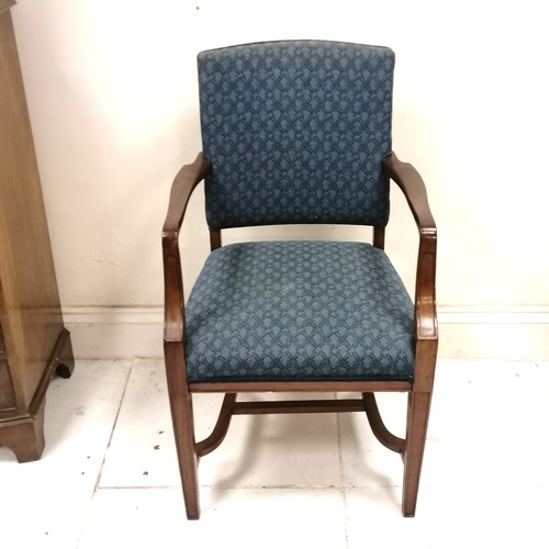 331 - Globe Wernicke elbow chair with blue upholstered seat and back - 97cm high x 56cm wide x 52cm deep