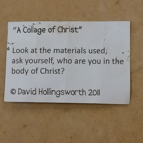 332 - David Hollingsworth 2011 mixed media 'A Collage of Christ' - frame 74cm x 64cm