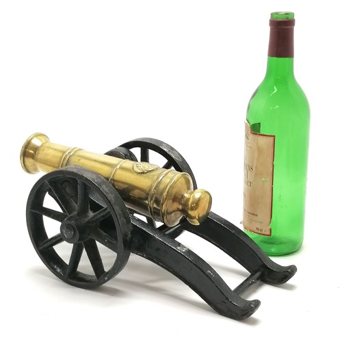 350 - Antique model brass cannon on a steel limber with Royal cypher to the barrel (24cm) - total length 3... 