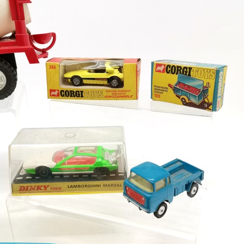 354 - Qty of toy cars inc boxed Dinky #189 Lamborghini Marzal, Corgi #109 Pennyburn workmens trailer (only... 