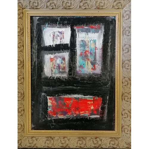 367 - Terence Robert Wood abstract mixed media painting on board (oil painting on a map) - frame 51cm x 41... 