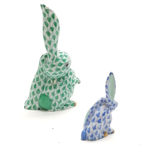 394 - 2 x Herend funny rabbit figurines with raised ear - tallest 10cm (with no obvious damage) & smallest... 