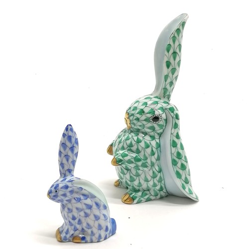 394 - 2 x Herend funny rabbit figurines with raised ear - tallest 10cm (with no obvious damage) & smallest... 