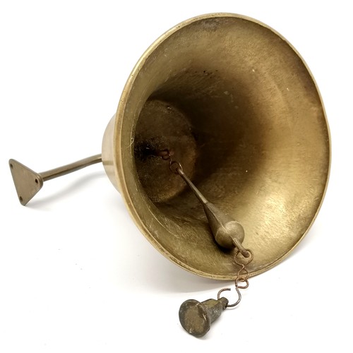 417 - Brass bell on an adjustable wall bracket - 19cm diameter