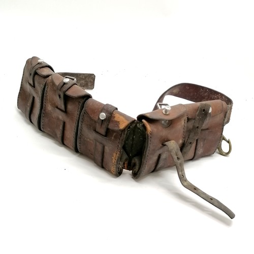 494 - Tan leather military ammunition belt with brass, aluminium & steel fittings - total length 110cm