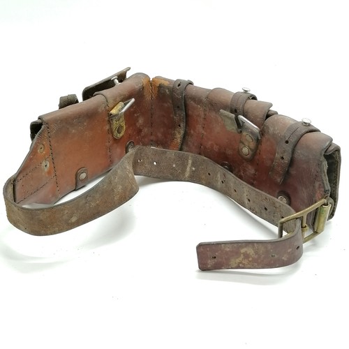 494 - Tan leather military ammunition belt with brass, aluminium & steel fittings - total length 110cm