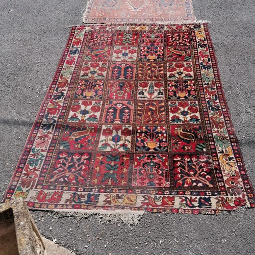 236 - 2 x hand woven carpets / rugs ~ smallest 130cm x 104cm - both in worn used condition with some losse... 