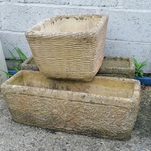 25A - Pair of rectangular planters 75cm x 24cm x24cm high T/W a basketweave planter 53cm x 38cm x 30cm hig... 