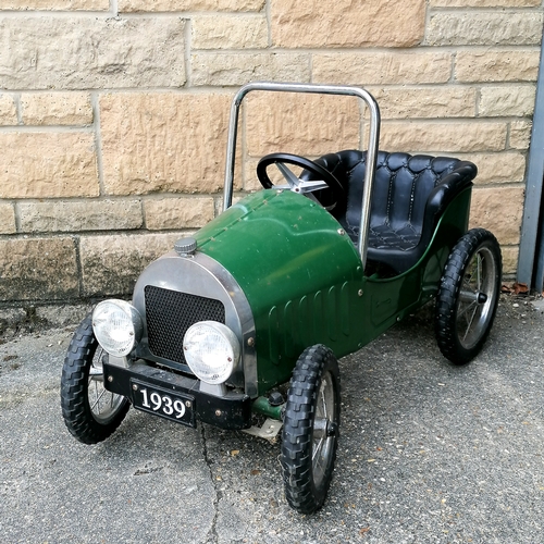 1 - Green painted and chrome childs pedal car by Great Gizmos Limited 80cm long x 40cm x 54cm high - has... 