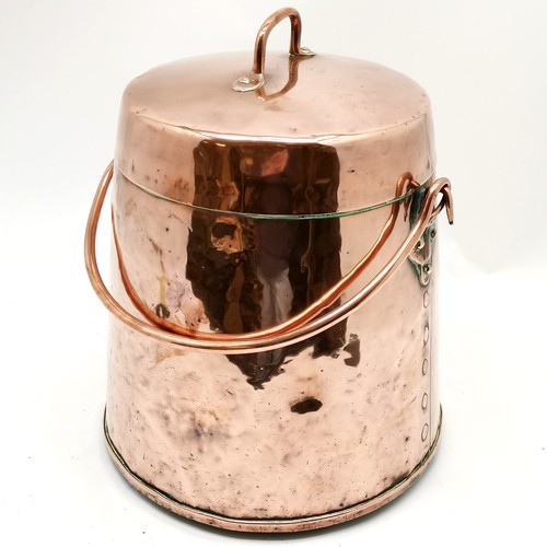 3 - Large antique copper lidded coal bucket with detachable handle 39cm diameter x 40cm high - has some ... 