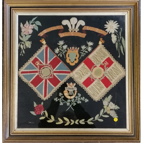 4 - 1st Battalion Duke of Cornwall's Light Infantry standard in woolwork / embroidery in a gilt frame - ... 
