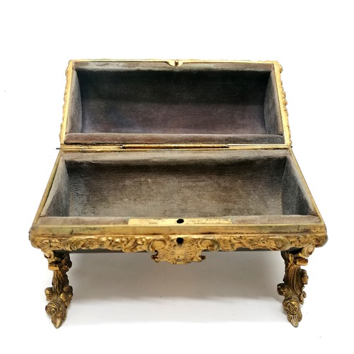 5 - Antique ormolu & brass table / jewellery casket by Tahan (Paris) with original fabric liner - 19cm a... 