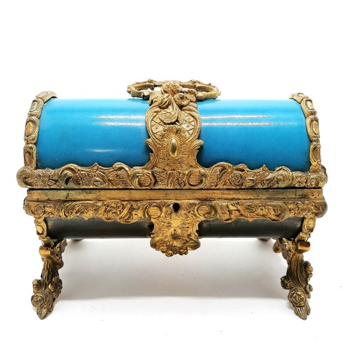 5 - Antique ormolu & brass table / jewellery casket by Tahan (Paris) with original fabric liner - 19cm a... 