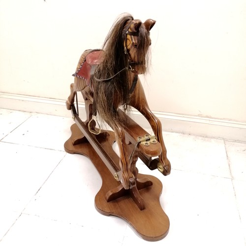 7 - Vintage good quality wooden rocking horse with horse hair mane & tail and hand stitched leather tack... 