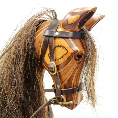 7 - Vintage good quality wooden rocking horse with horse hair mane & tail and hand stitched leather tack... 