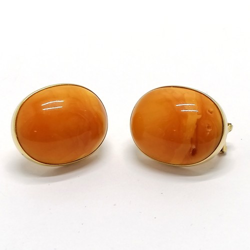 403 - Pair of 14ct marked gold amber earrings - 2.4cm drop & 10.5g total weight