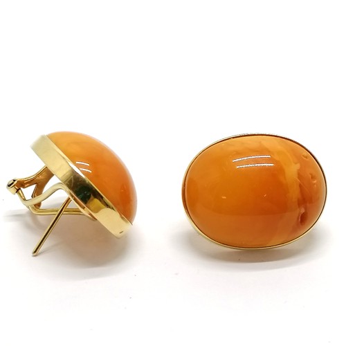 403 - Pair of 14ct marked gold amber earrings - 2.4cm drop & 10.5g total weight