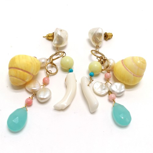 434 - Meg Carter pair of handmade drop earrings with shell detail (7cm) in original box