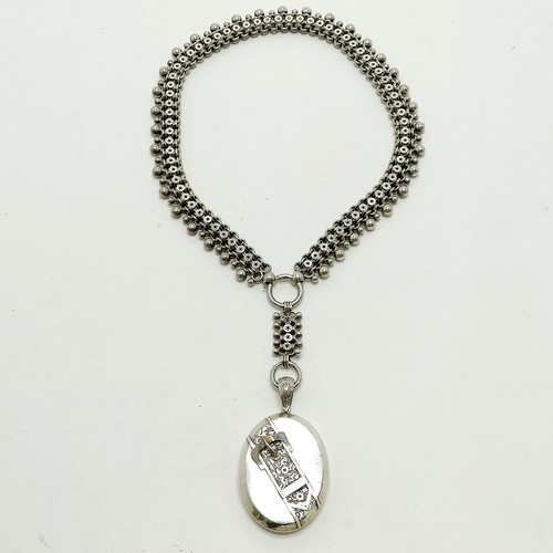 440 - Antique unmarked silver collar (49cm) & pendant locket with belt / buckle detail (6.8cm drop) ~ tota... 