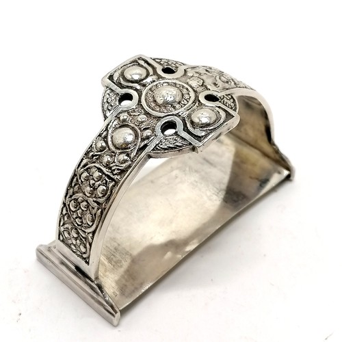 715 - 1936 Glasgow silver D shaped napkin ring / holder with cross detail by George & John Morgan - 6.5cm ... 