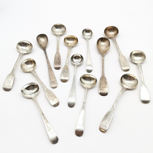 716 - 13 x antique silver hallmarked mustard spoons inc Georgian Exeter, Chester etc - longest 11.5cm & to... 