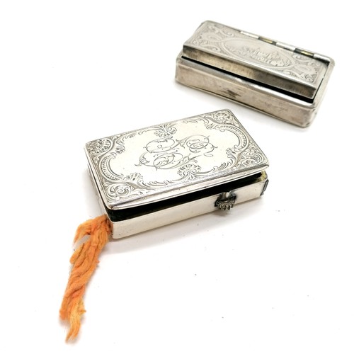 721 - 2 x Continental silver vesta cases (1 has wick with adjustable wheel and engraved detail - 5.5cm x 3... 