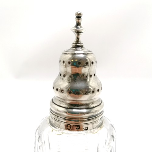 722 - 3 x Georgian silver mounted condiment bottles with cut detail to glass - 18cm high with no obvious d... 