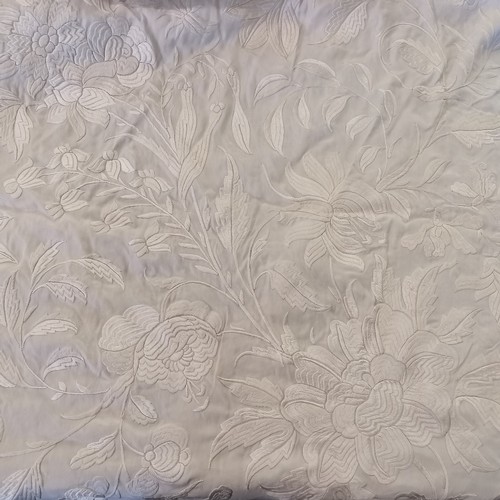 13 - Antique Oriental piano silk shawl profusely decorated with hand stitched flowers (no obvious damage)... 