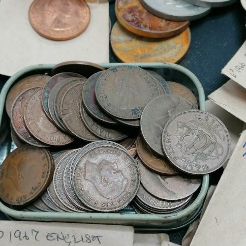 38 - Qty of coins inc silver - mostly in annotated envelopes in a small leather Gladstone bag