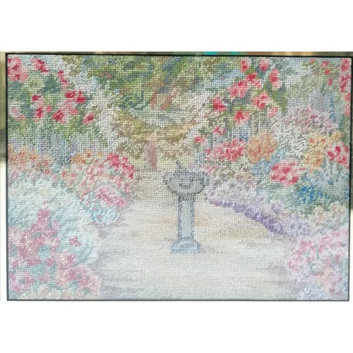 39 - Antique Regency pair of needlepoint studies of garden scenes in their original frames - 22.5cm x 27c... 