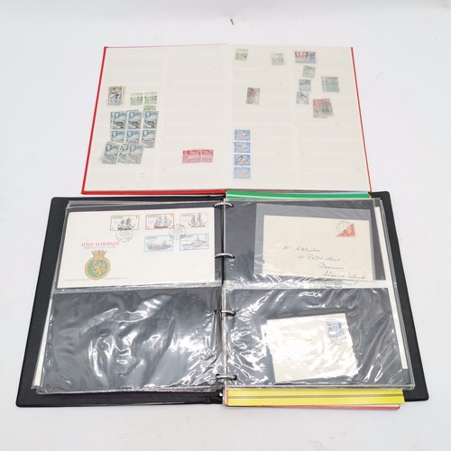 53 - Collection of 14 x stamp albums as follows i) green stockbook with small qty of used commonwealth in... 