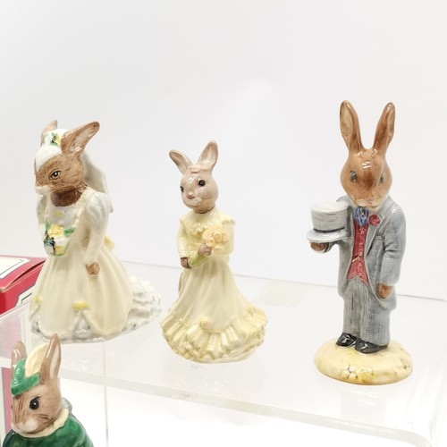 54 - 13 x Royal Doulton bunnykins figurines - 7 x Robin Hood collection, fireman, angel, Mother's day & b... 