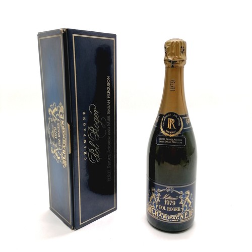 58 - 1986 Royal wedding boxed 1979 Millesime Pol Roger unopened bottle of champagne ~ label to back of bo... 