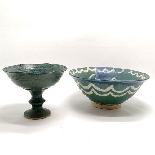 68 - Greek Kουλούρα / Kouloura large studio pottery bowl with fish detail - 37.5cm diameter x 16cm high t... 