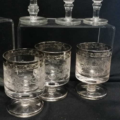 70 - Mid century Italian silver rim glassware with etched detail in the manner of Dorothy Thorpe - talles... 