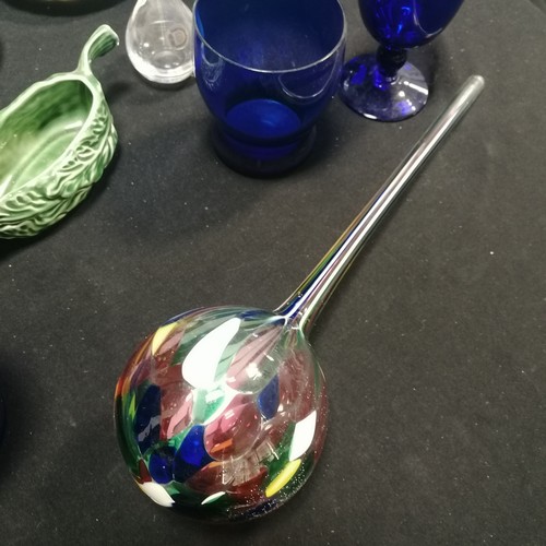 71 - Qty of misc glassware & china inc 4 x dimple decanters (tallest 28cm), blue & white Doulton jug etc