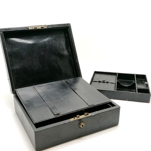 74 - Asprey (166 Bond St) black leather travelling vanity box - 30cm x 26cm x 11cm ~ old repairs to handl... 