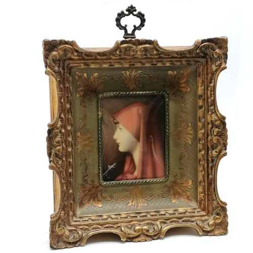 76 - Vintage hand painted portrait miniature of Saint Fabiola (after Jean-Jacques Henner) in deep ornate ... 