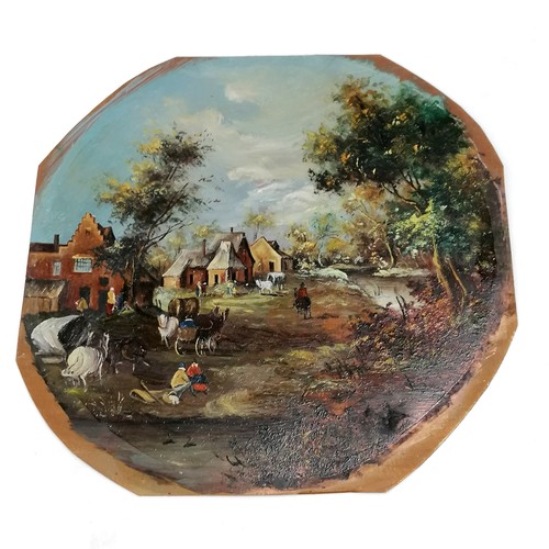78 - Pair of continental vintage pastoral scenes painted on copper (1 signed with monogram) - frame 23cm ... 