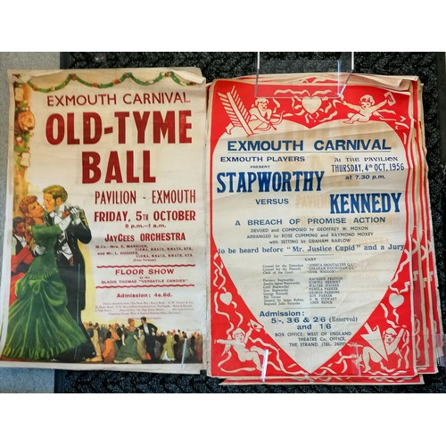 79 - Exmouth carnival posters - 10 x 1956 cupid & 3 x old-tyme ball ~ 74cm x 50cm ~ some with losses