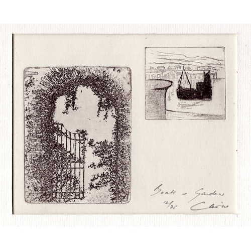 80 - Ian Laurie (1933-2022) original hand signed etching of gardens + boat (Ltd ed of 25) - mount 24cm x ... 