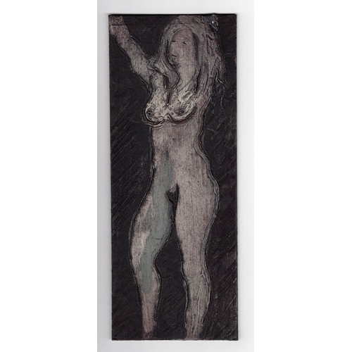 83 - Ian Laurie (1933-2022) original printing plate of a nude female with arms in the air - 23cm x 9cm